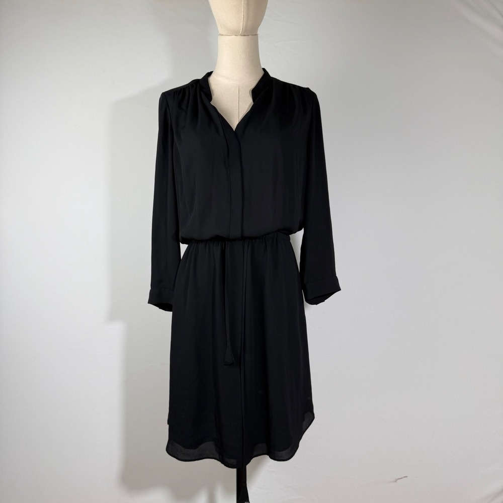 Babaton Black Long Sleeve Elastic Waist Keyhole Back Mini Dress Minimalist